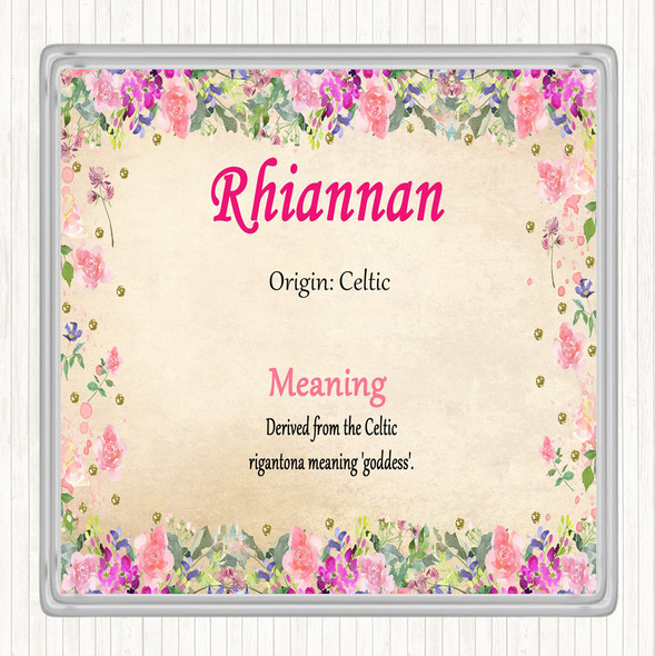 Rhiannan Name Meaning Drinks Mat Coaster Floral
