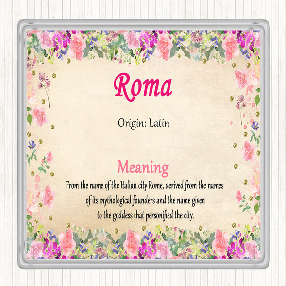 Roma Name Meaning Drinks Mat Coaster Floral