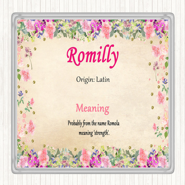 Romilly Name Meaning Drinks Mat Coaster Floral