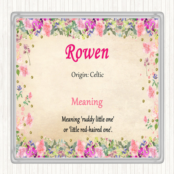 Rowen Name Meaning Drinks Mat Coaster Floral