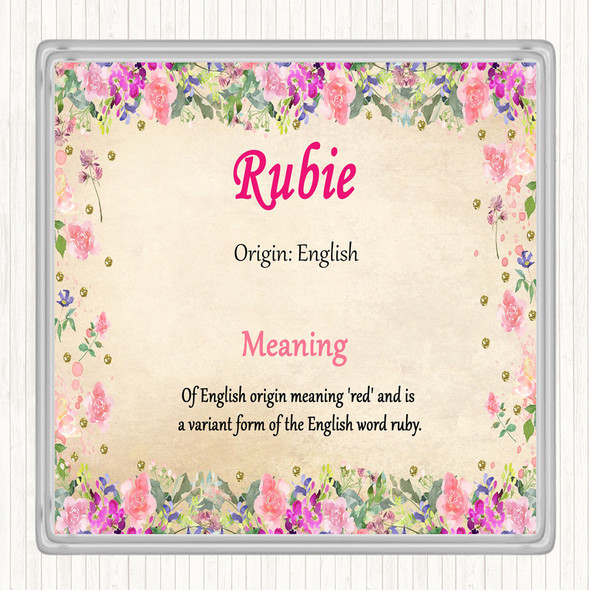 Rubie Name Meaning Drinks Mat Coaster Floral