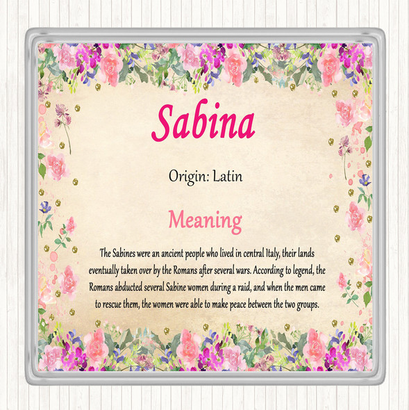 Sabina Name Meaning Drinks Mat Coaster Floral