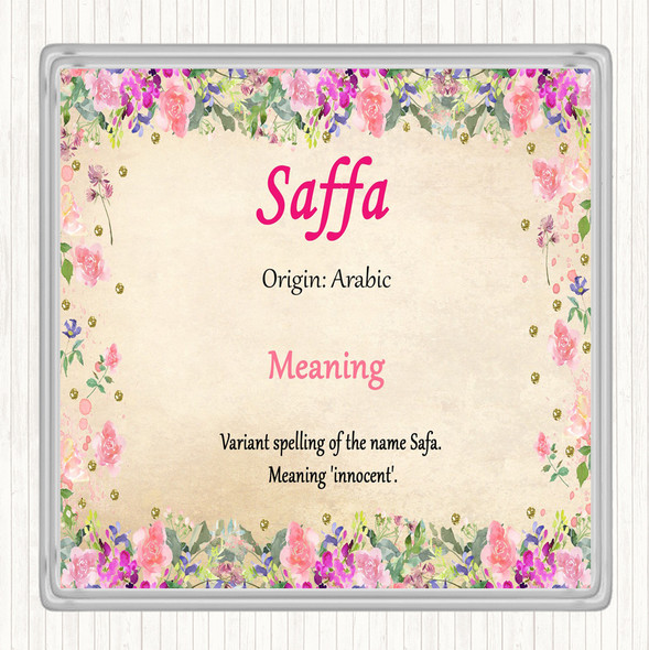 Saffa Name Meaning Drinks Mat Coaster Floral