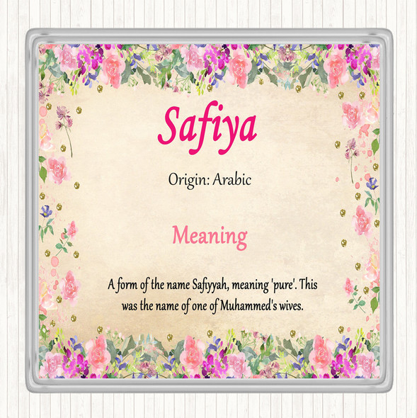 Safiya Name Meaning Drinks Mat Coaster Floral