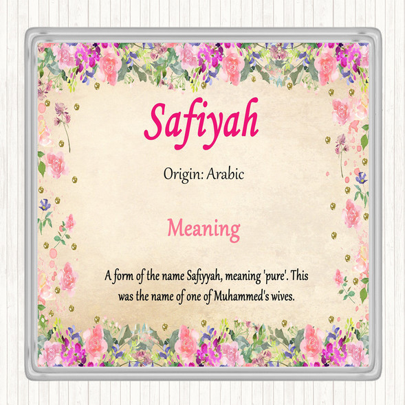 Safiyah Name Meaning Drinks Mat Coaster Floral