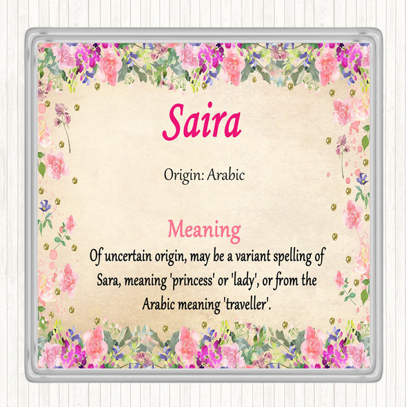 Saira Name Meaning Drinks Mat Coaster Floral