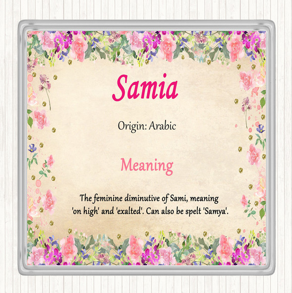 Samia Name Meaning Drinks Mat Coaster Floral
