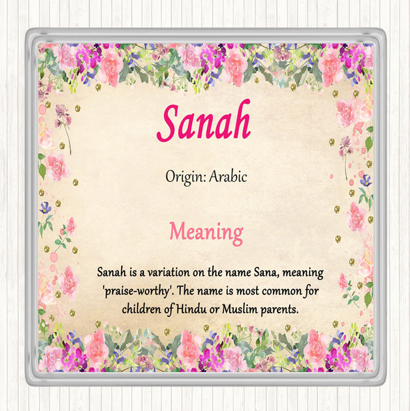 Sanah Name Meaning Drinks Mat Coaster Floral