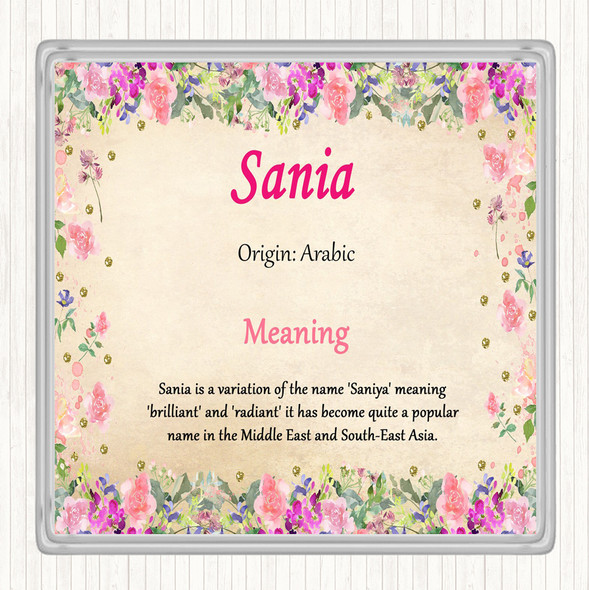 Sania Name Meaning Drinks Mat Coaster Floral