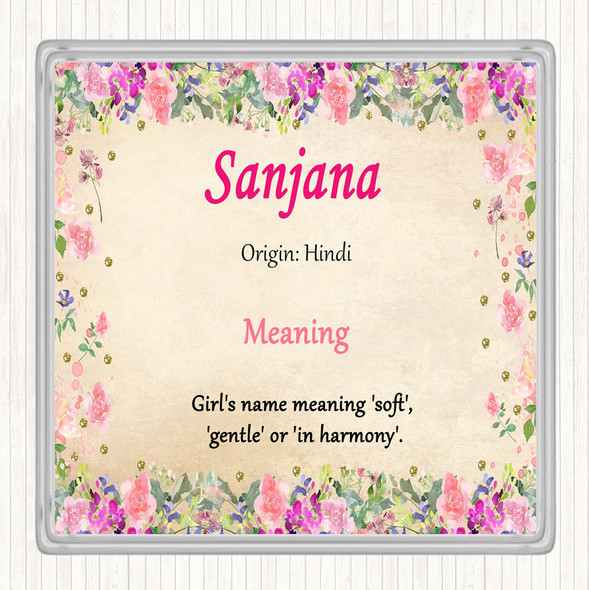 Sanjana Name Meaning Drinks Mat Coaster Floral