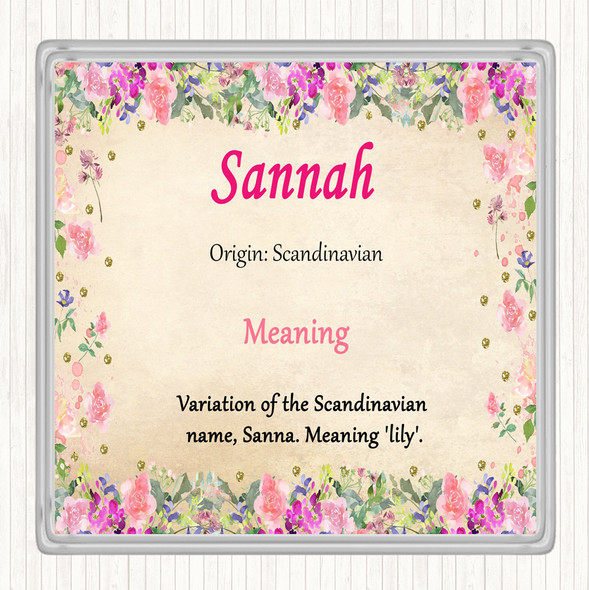 Sannah Name Meaning Drinks Mat Coaster Floral