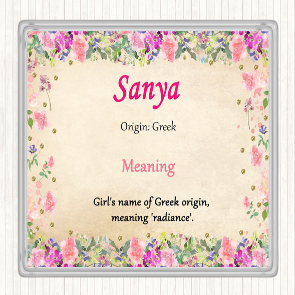 Sanya Name Meaning Drinks Mat Coaster Floral