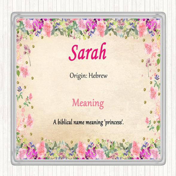 Sarah Name Meaning Drinks Mat Coaster Floral