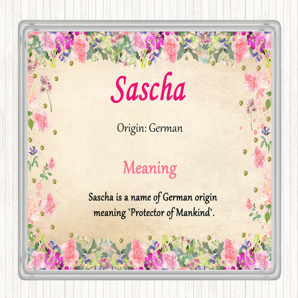 Sascha Name Meaning Drinks Mat Coaster Floral