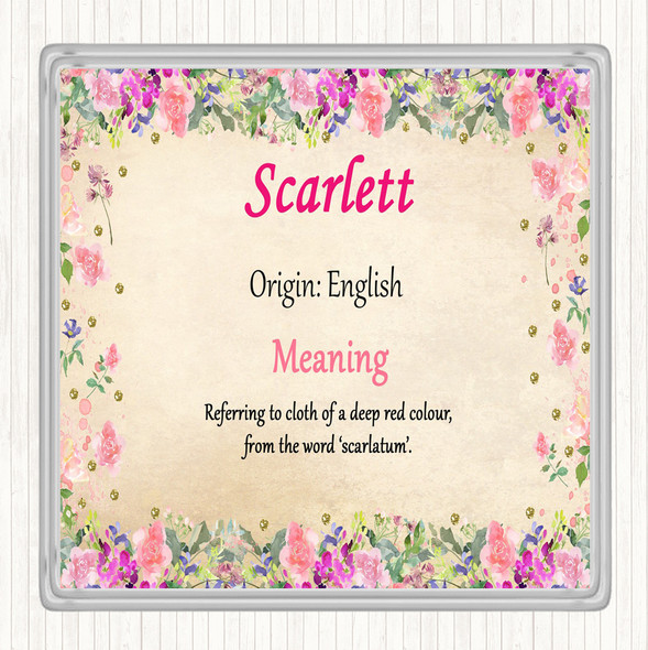 Scarlett Name Meaning Drinks Mat Coaster Floral