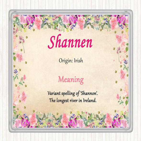 Shannen Name Meaning Drinks Mat Coaster Floral