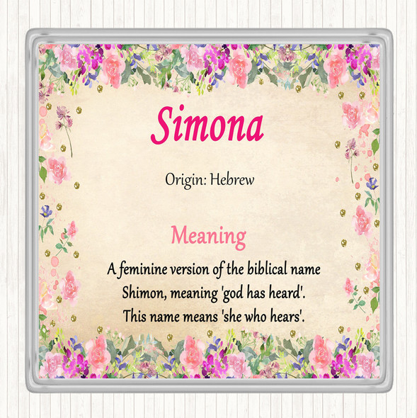 Simona Name Meaning Drinks Mat Coaster Floral