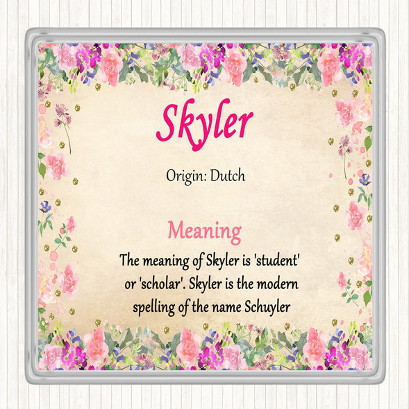Skyler Name Meaning Drinks Mat Coaster Floral