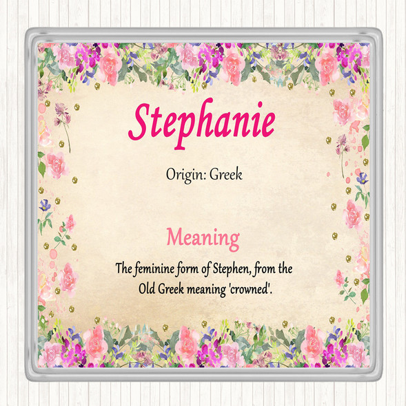 Stephanie Name Meaning Drinks Mat Coaster Floral