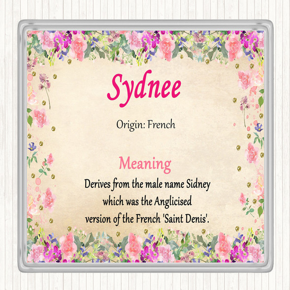 Sydnee Name Meaning Drinks Mat Coaster Floral