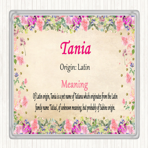 Tania Name Meaning Drinks Mat Coaster Floral