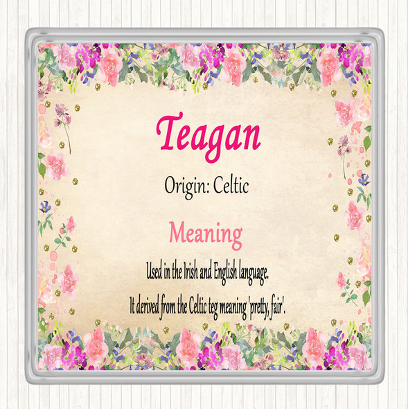 Teagan Name Meaning Drinks Mat Coaster Floral
