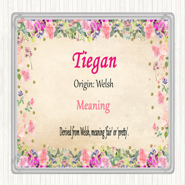 Tiegan Name Meaning Drinks Mat Coaster Floral