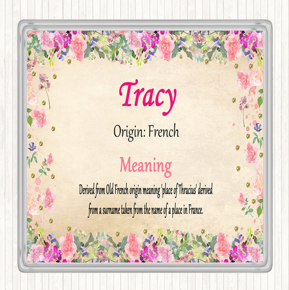 Tracy Name Meaning Drinks Mat Coaster Floral