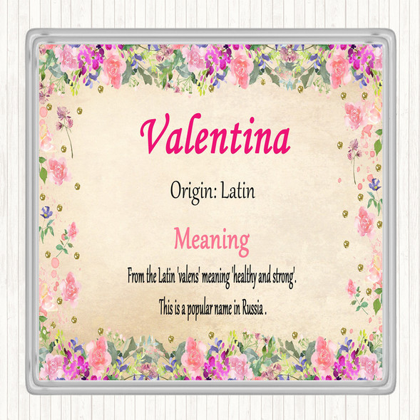 Valentina Name Meaning Drinks Mat Coaster Floral