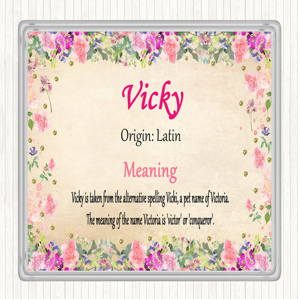 Vicky Name Meaning Drinks Mat Coaster Floral