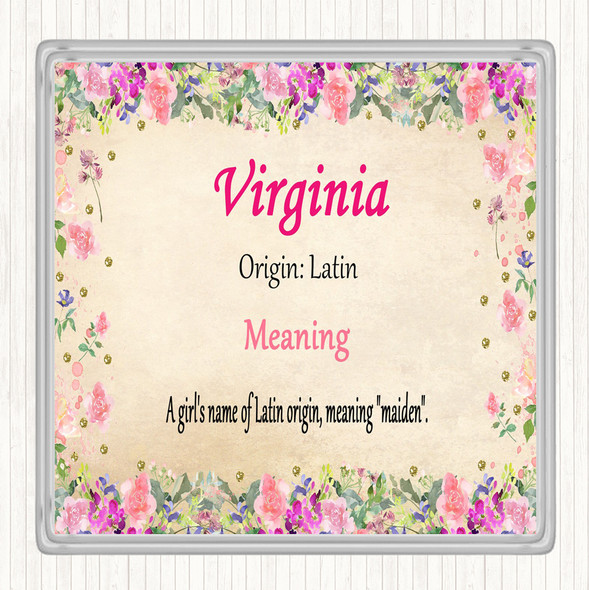 Virginia Name Meaning Drinks Mat Coaster Floral