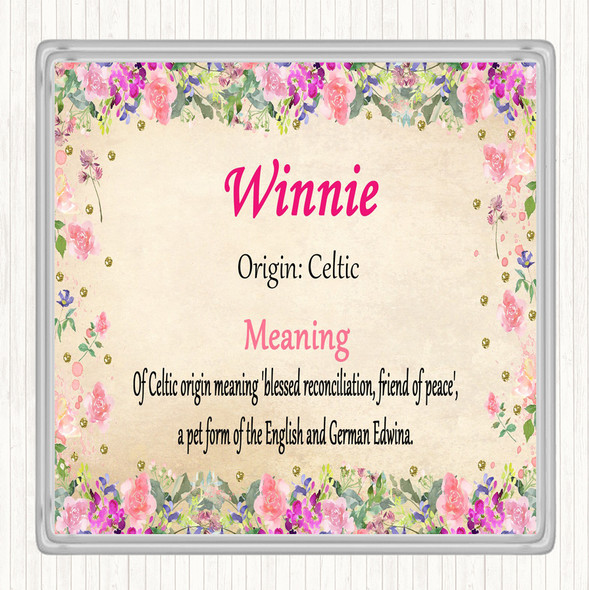Winnie Name Meaning Drinks Mat Coaster Floral