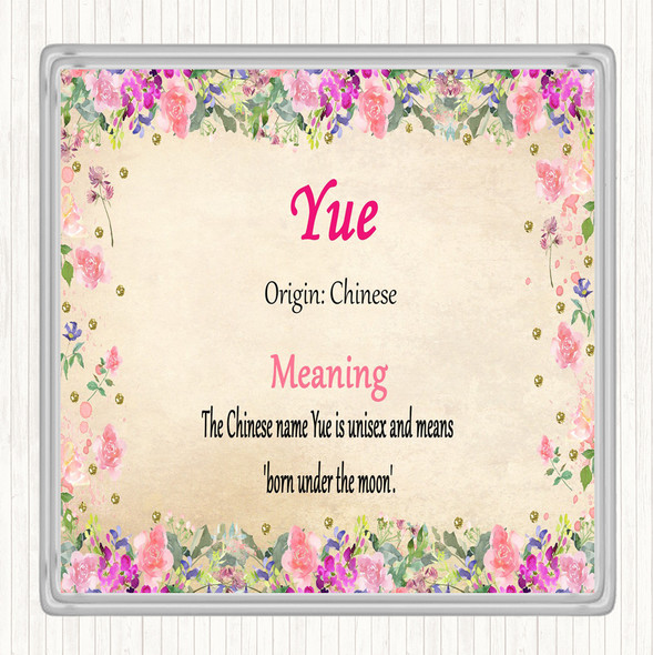 Yue. Name Meaning Drinks Mat Coaster Floral