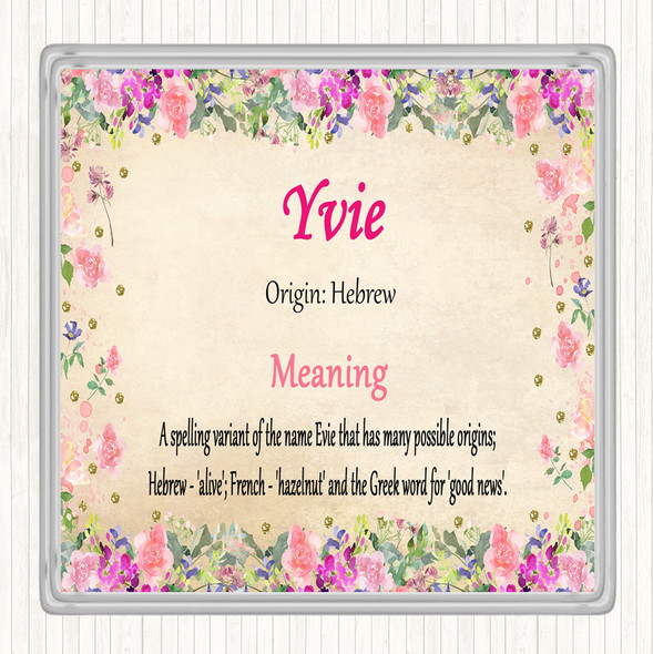 Yvie Name Meaning Drinks Mat Coaster Floral