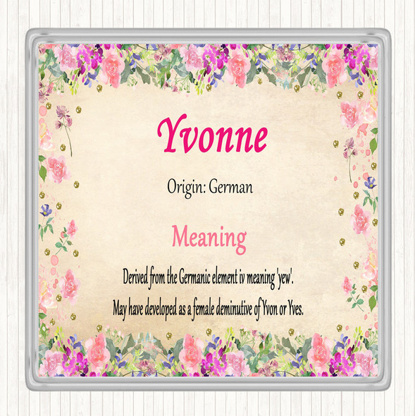 Yvonne Name Meaning Drinks Mat Coaster Floral