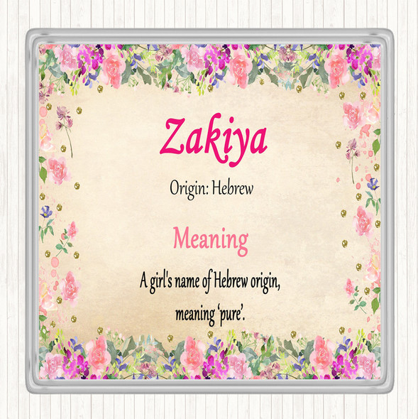 Zakiya Name Meaning Drinks Mat Coaster Floral