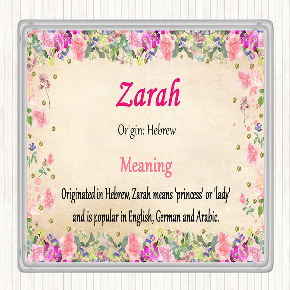 Zarah Name Meaning Drinks Mat Coaster Floral