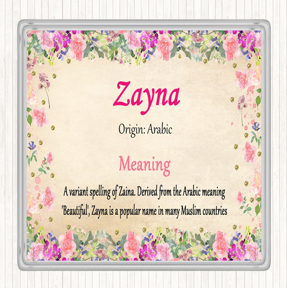 Zayna Name Meaning Drinks Mat Coaster Floral