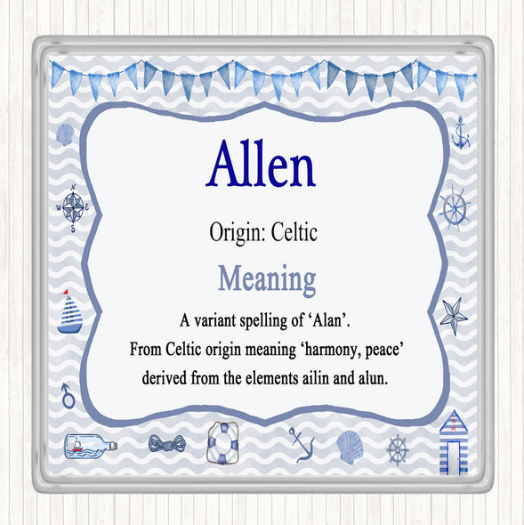 Allen Name Meaning Drinks Mat Coaster Nautical