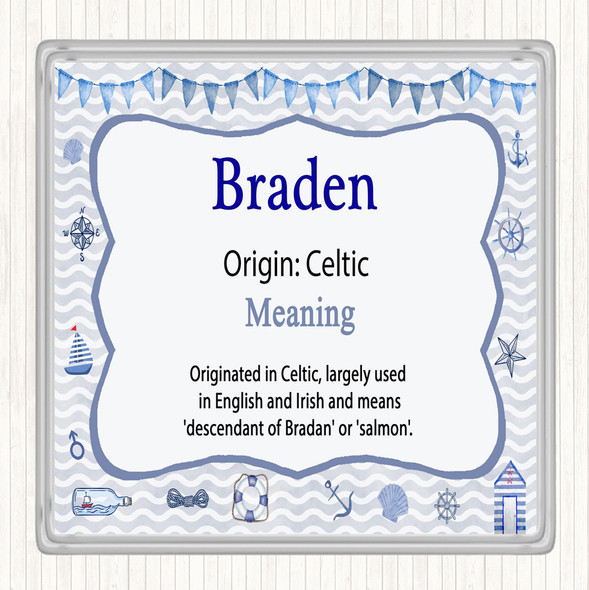 Braden Name Meaning Drinks Mat Coaster Nautical
