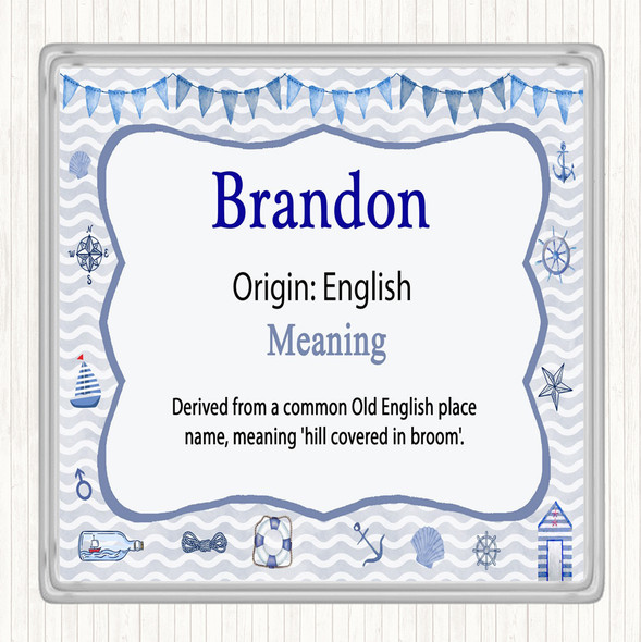 Brandon Name Meaning Drinks Mat Coaster Nautical
