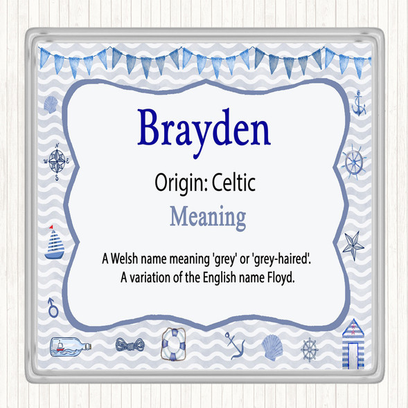 Brayden Name Meaning Drinks Mat Coaster Nautical