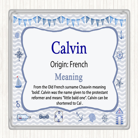 Calvin Name Meaning Drinks Mat Coaster Nautical
