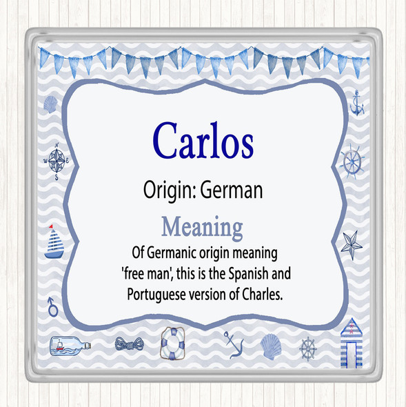 Carlos Name Meaning Drinks Mat Coaster Nautical