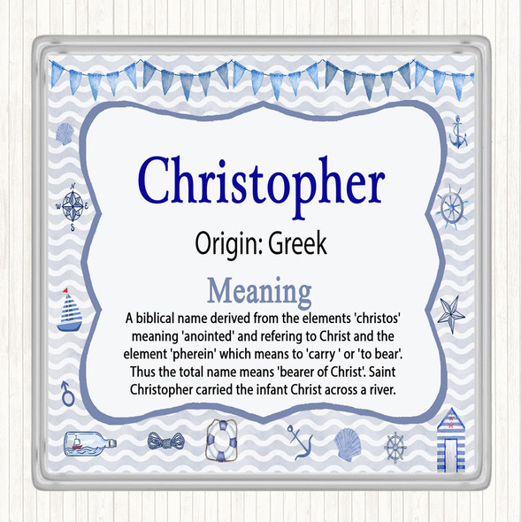 Christopher Name Meaning Drinks Mat Coaster Nautical