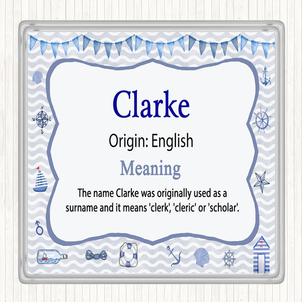 Clarke Name Meaning Drinks Mat Coaster Nautical