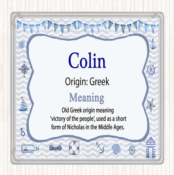 Colin Name Meaning Drinks Mat Coaster Nautical