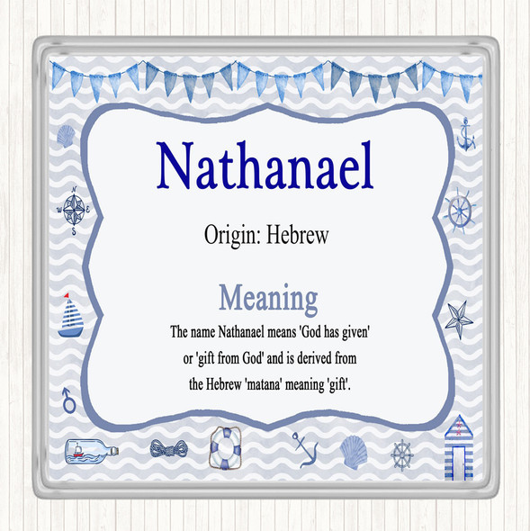 Nathanael Name Meaning Drinks Mat Coaster Nautical