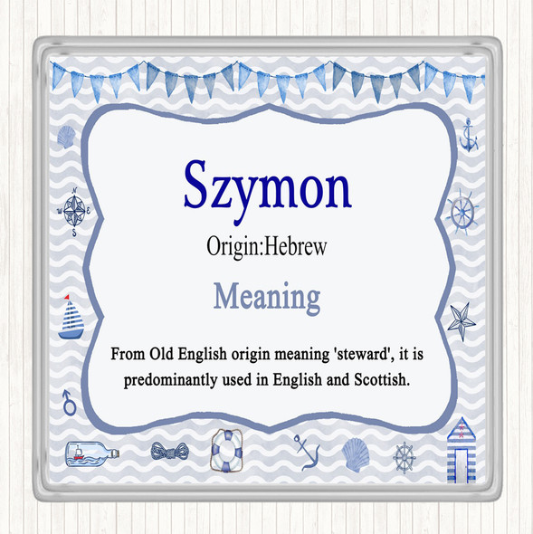 Szymon Name Meaning Drinks Mat Coaster Nautical