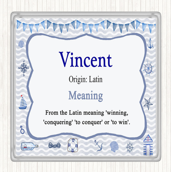 Vincent Name Meaning Drinks Mat Coaster Nautical